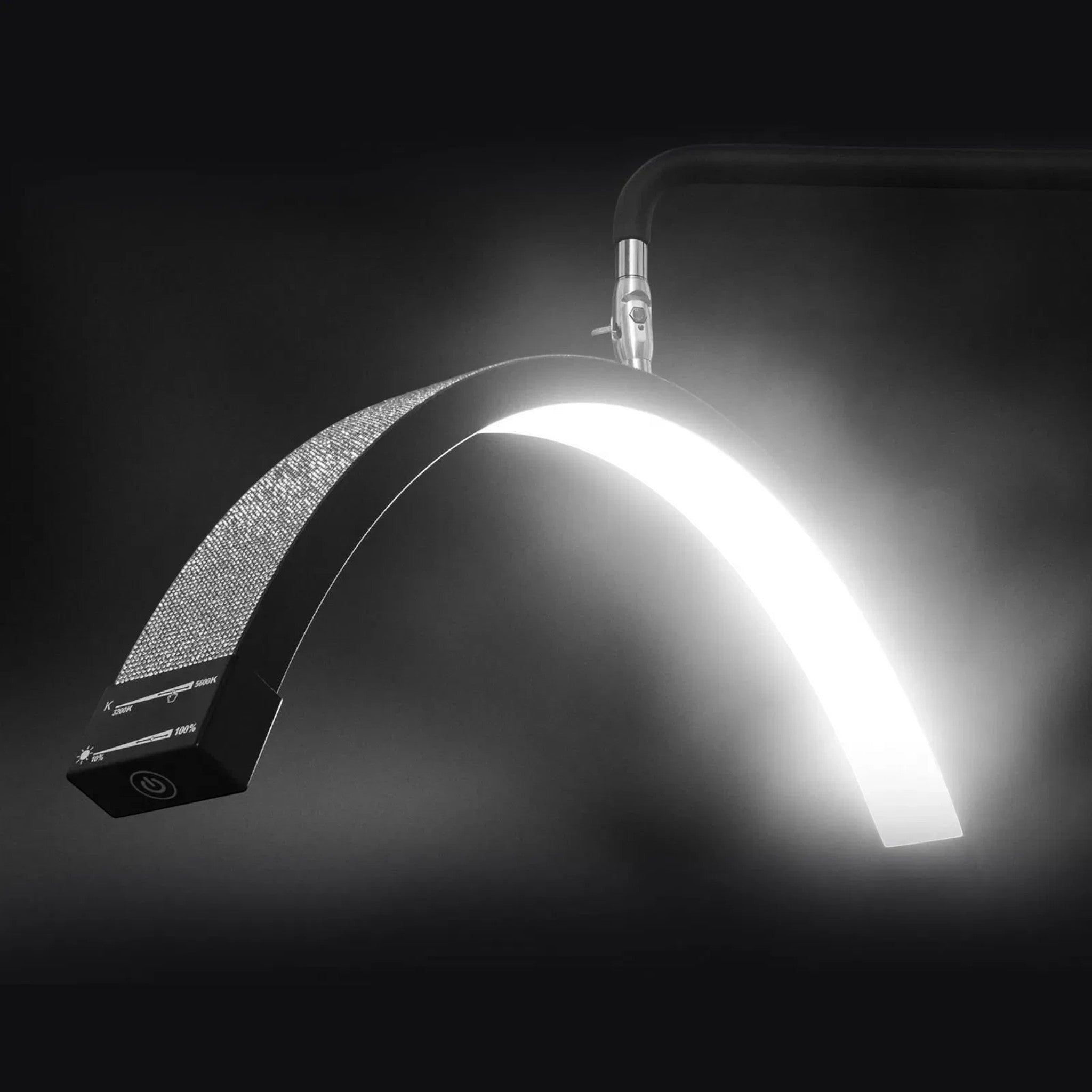 MK BEAUTY BED premium black diamond half moon LED light with adjustable touch screen controls for beauty treatments.