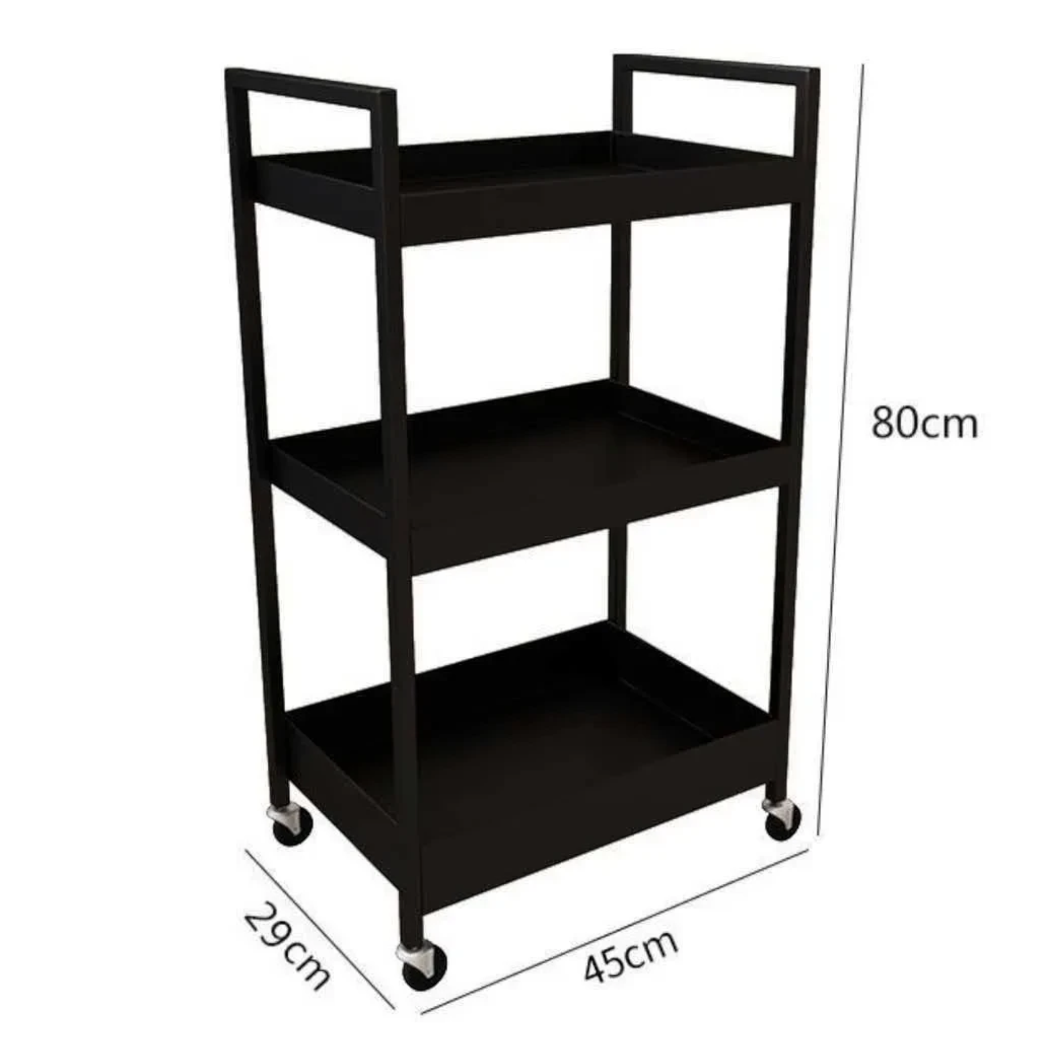 MK BEAUTY BED black carbon steel beauty trolley with three shelves and swivel castors for professional salon use