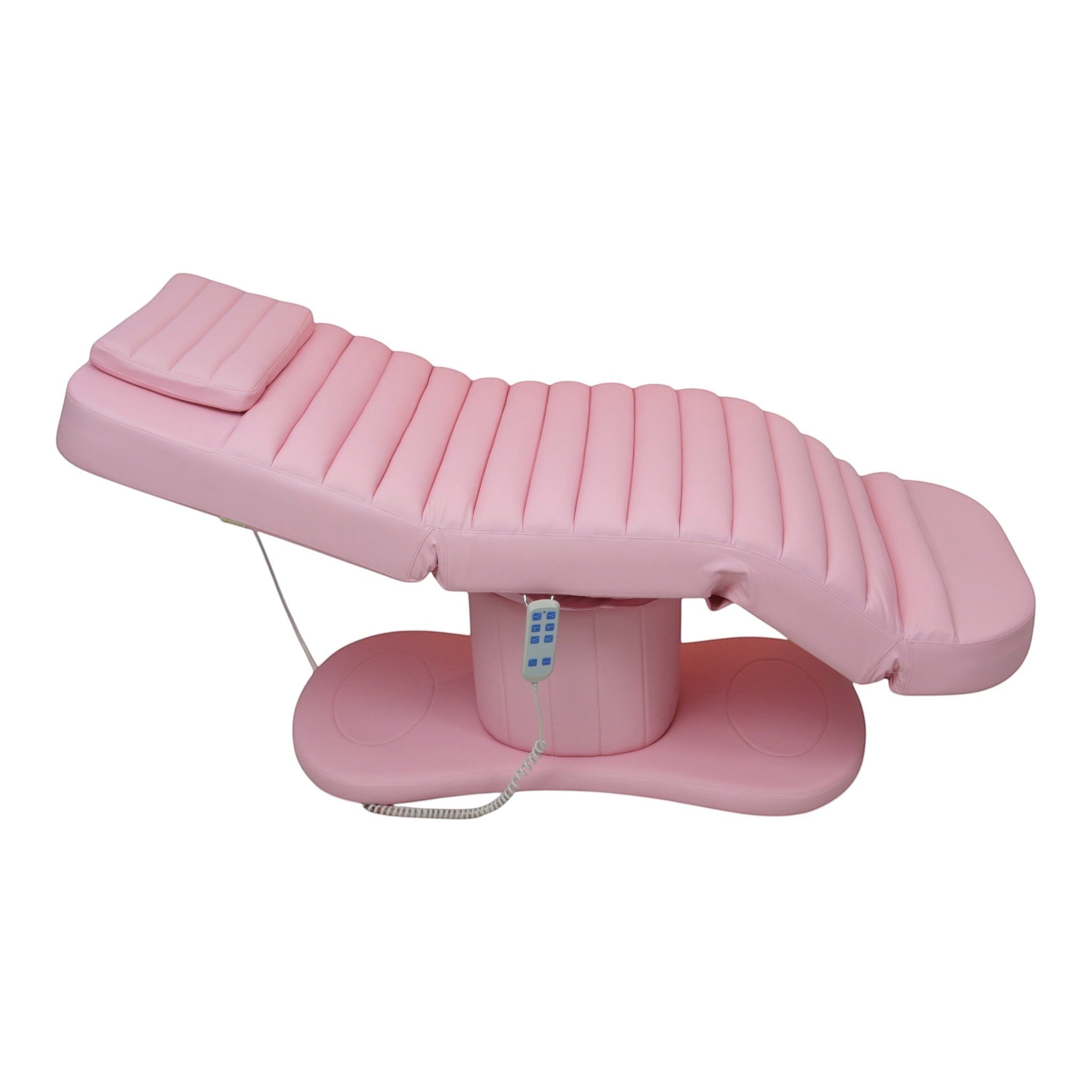 MK BEAUTY BED premium electric salon bed in soft pink PU leather with adjustable backrest and handheld remote control