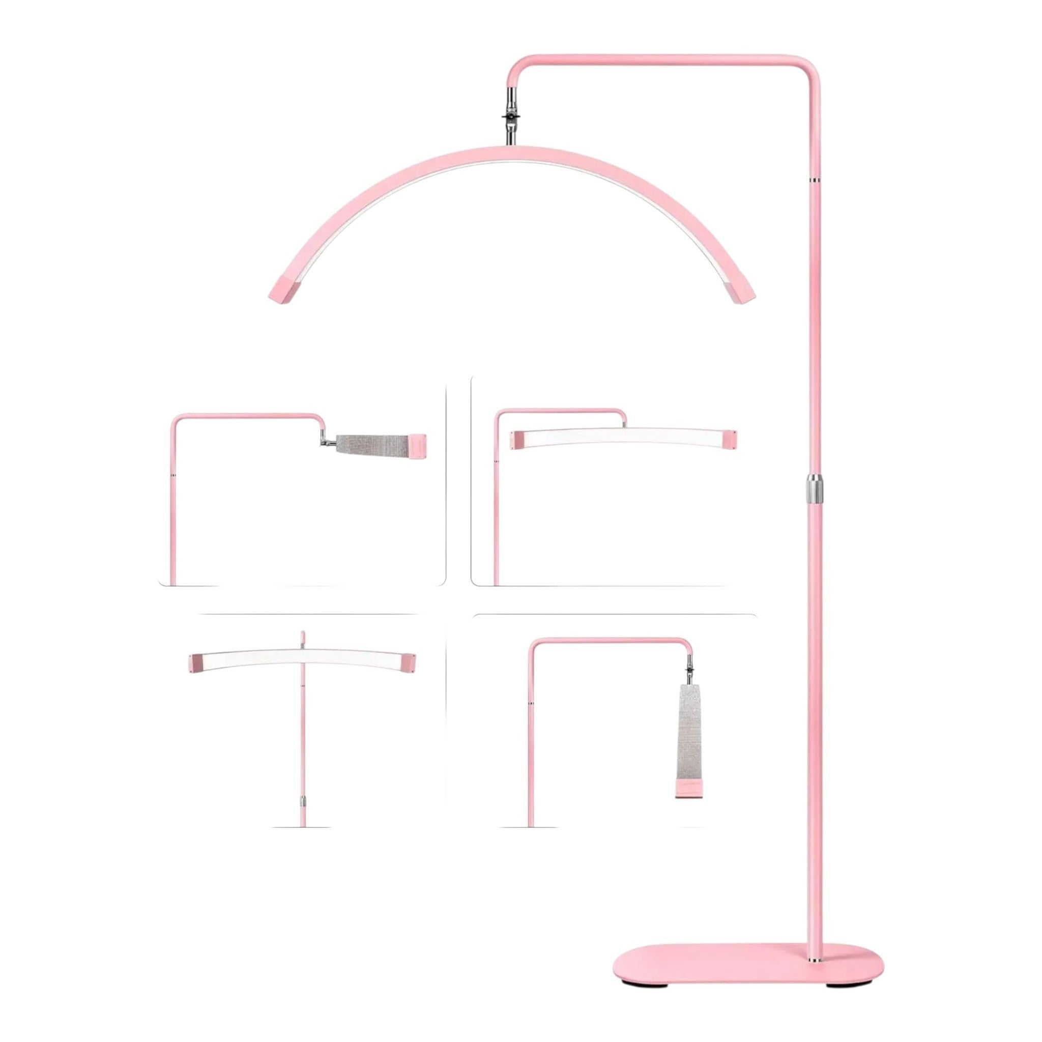 MK BEAUTY BED pink half moon LED light for beauty salons with adjustable stand and rotating head for precision tasks
