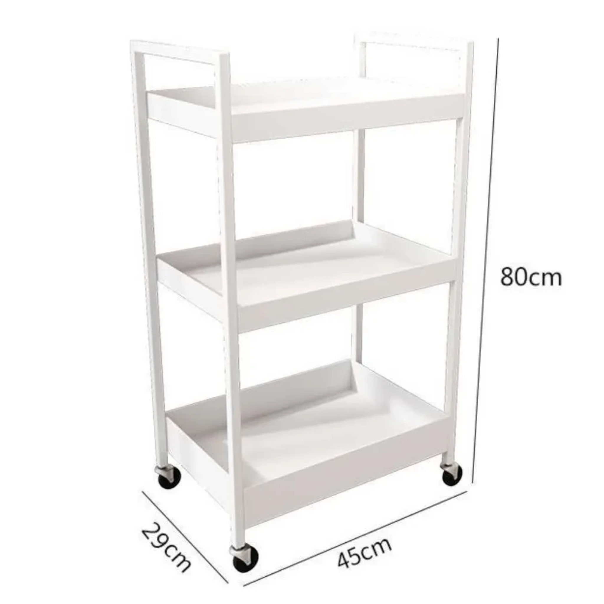 MK BEAUTY BED white carbon steel beauty trolley with three shelves and smooth-rolling castors for salon organisation