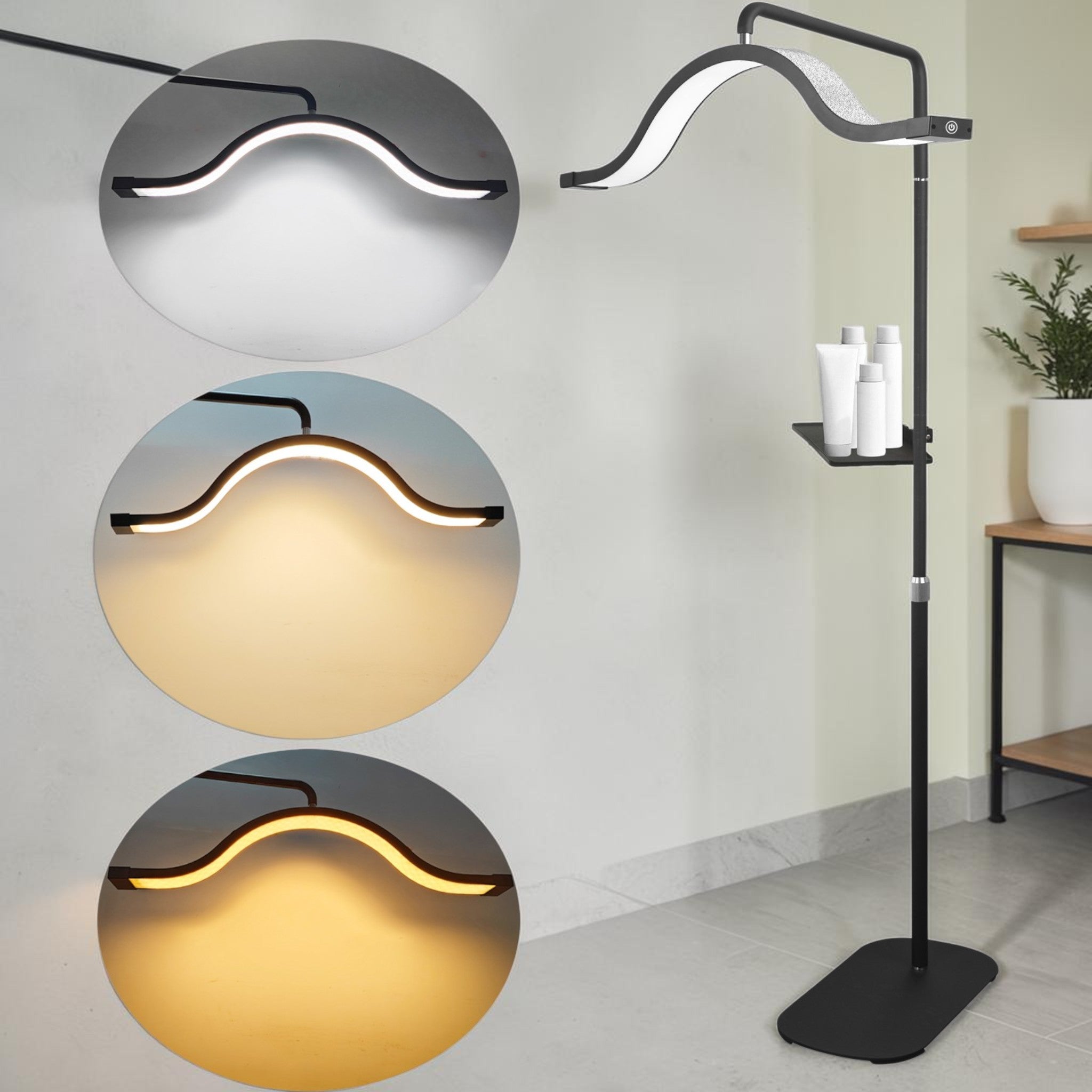 MK BEAUTY BED Premium Cloud LED Light in black with adjustable colour temperature settings for professional beauty work.