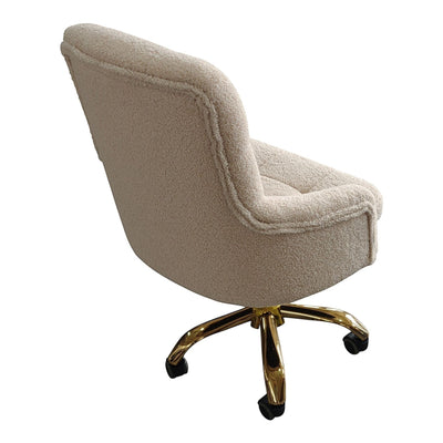 MK BEAUTY BED CEO Stool in cream fleece with a supportive backrest and gold five-star base for salon use