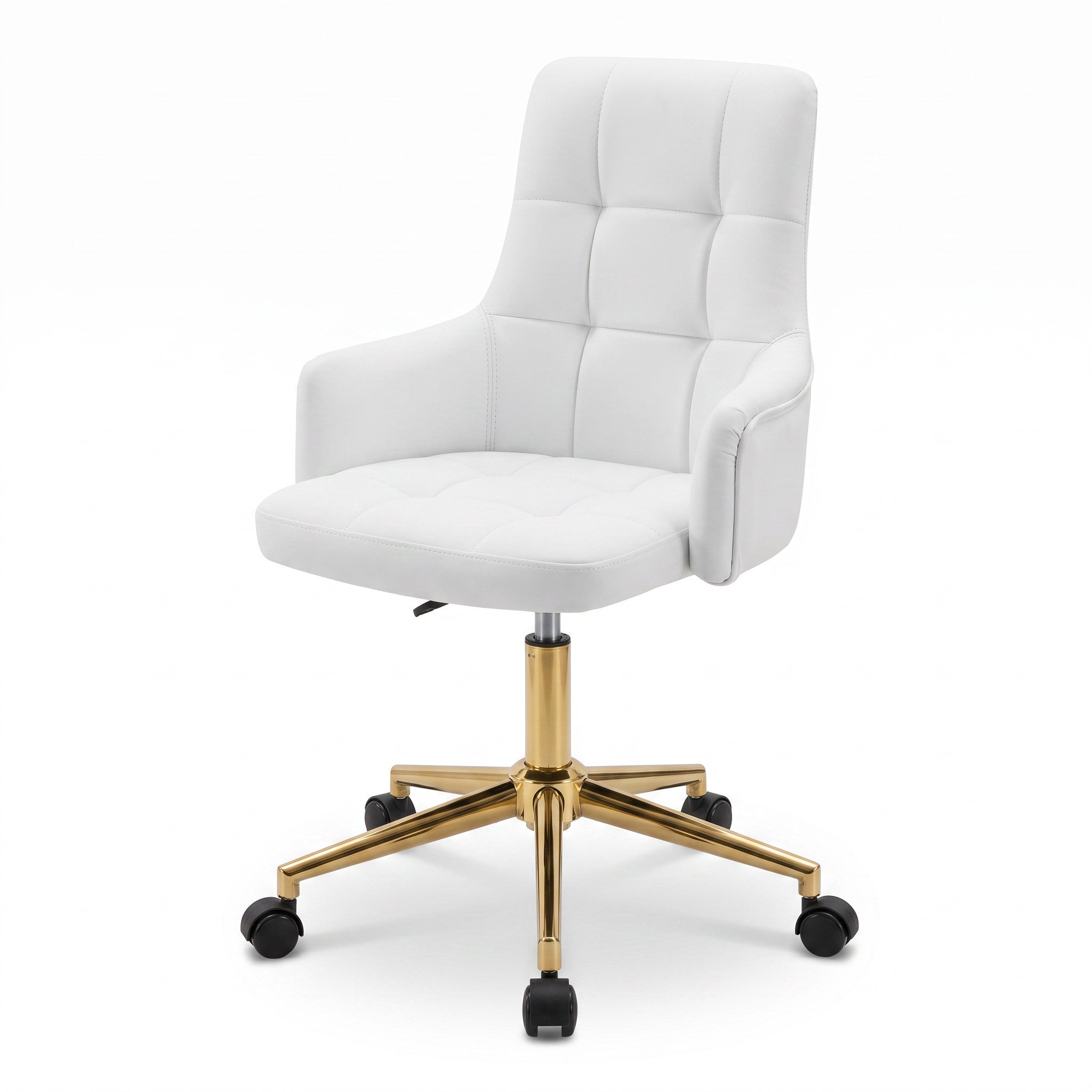 MK BEAUTY BED CEO Stool in white leather with a gold five-star base and ergonomic backrest for salon use