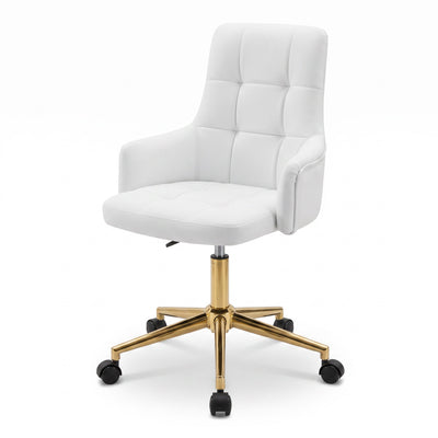 MK BEAUTY BED CEO Stool in white leather with a gold five-star base and ergonomic backrest for salon use