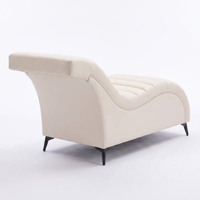 MK BEAUTY BED Plush Curved Bed in cream leather with a sculpted silhouette and black legs for professional salons.