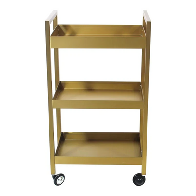 MK BEAUTY BED gold carbon steel beauty trolley with three shelves and smooth rolling castors for salon use