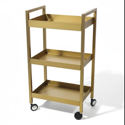 MK BEAUTY BED gold carbon steel beauty trolley with three shelves and smooth rolling castors for salon use