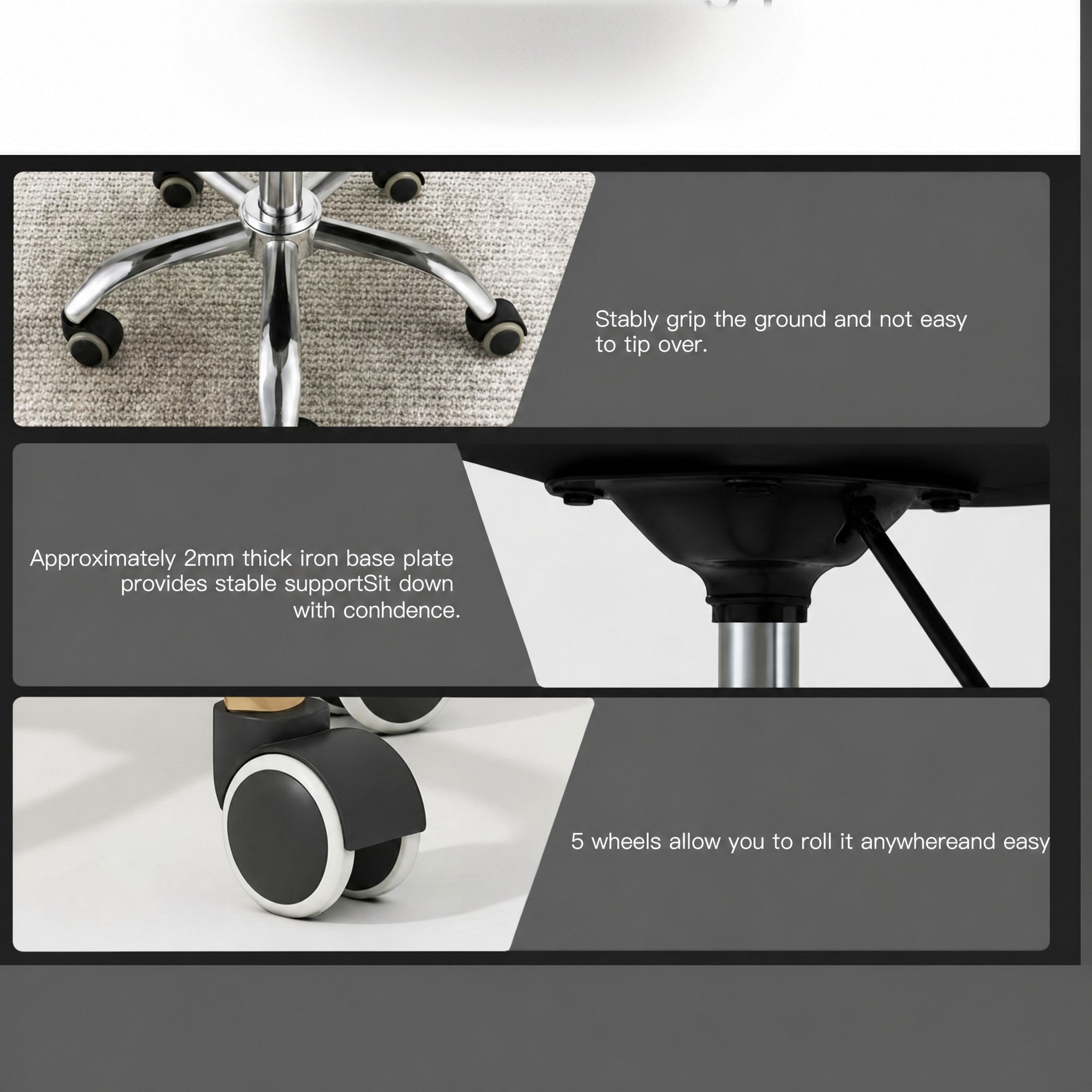 MK BEAUTY BED Lotus Stool featuring a heavy-duty five-star base with smooth-rolling castors and iron base plate
