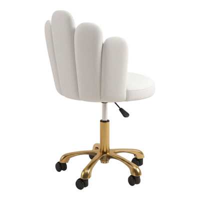 MK BEAUTY BED Lotus Stool in white with a sculptural backrest, gold five-star base, and smooth swivel castors.
