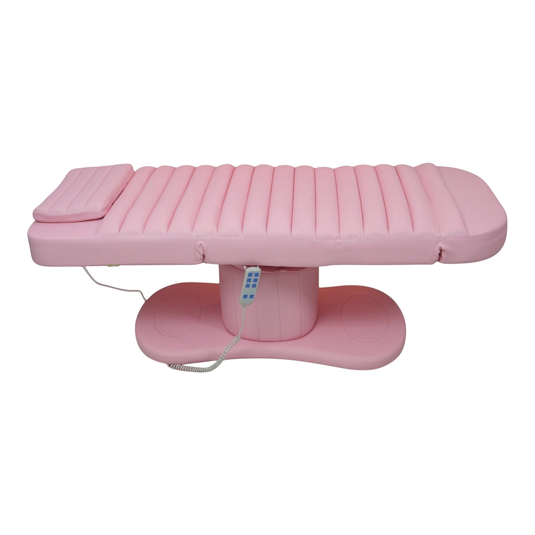 MK BEAUTY BED premium electric salon bed in soft pink PU leather with adjustable motors and handheld remote control