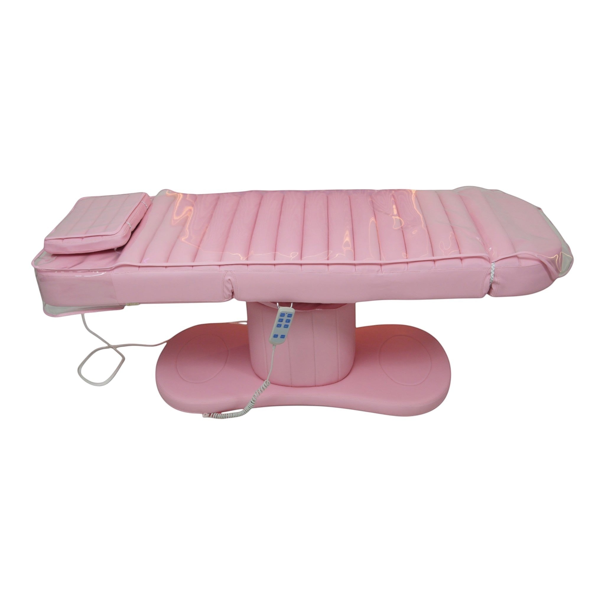 MK BEAUTY BED premium electric salon treatment bed in pink PU leather with handheld remote and protective cover
