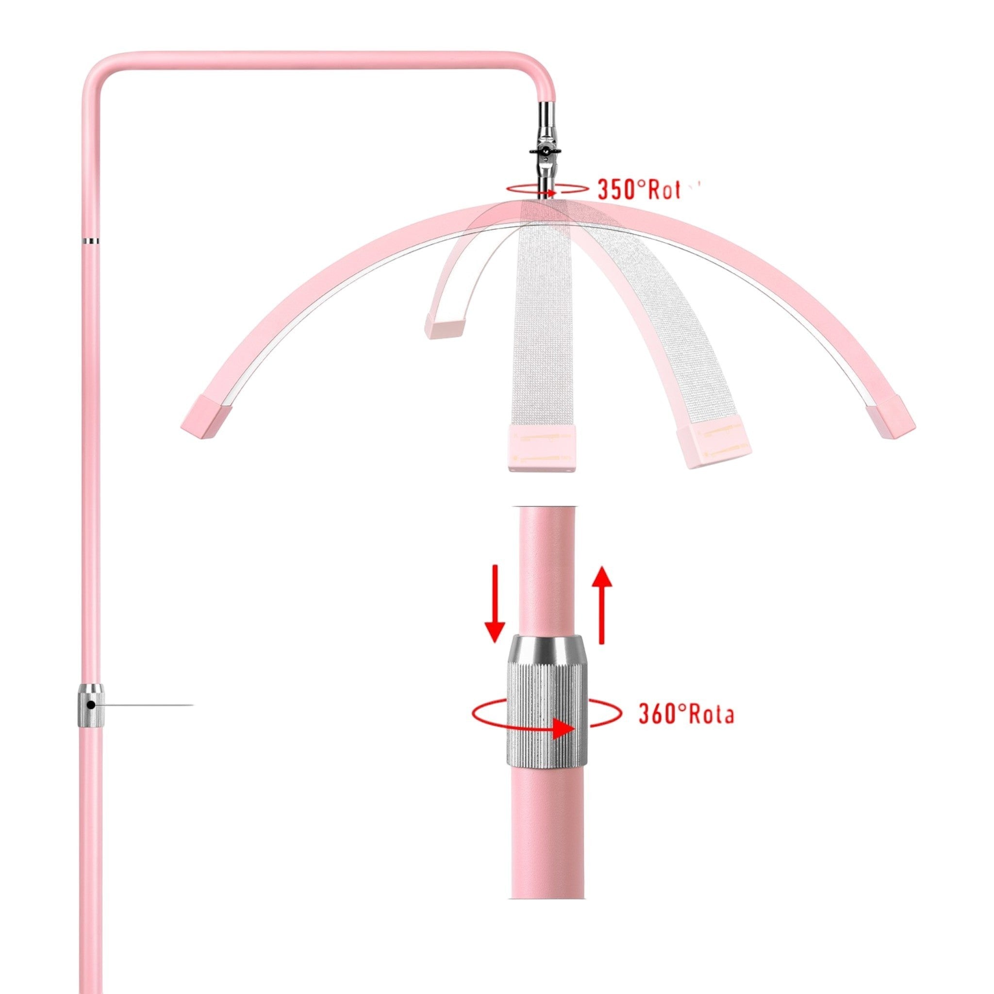 MK BEAUTY BED pink half moon LED light with adjustable rotating head and stand for professional beauty treatments